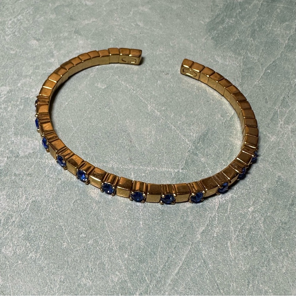 Vintage blue and gold rhinestone open bangle stackable